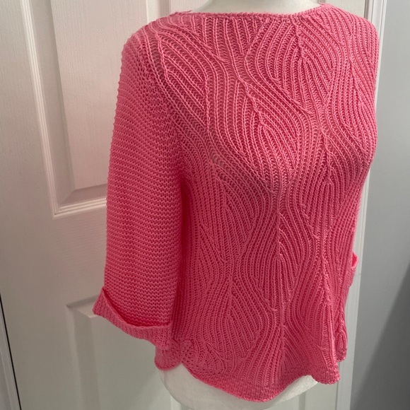 Marbel Pullover Sweater Pink Round Neckline 3/4 Sleeves Chunky Rib Knit Sz XS - Picture 3 of 12